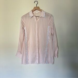 JONATHAN SIMKHAI Women's S Dainty Dolly Lace Detail Collared Silk Button Down